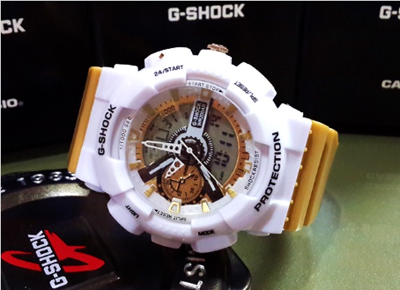 นาฬิกา G-Shock AAA สายยางสีทอง กรอบสีขาว 2 ระบบ ทน หาไม่ได้อีกแล้ว ถูกสุดๆ
