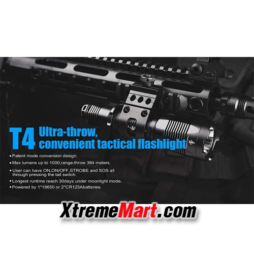 ไฟฉาย TrustFire T4 Tactical Flashlight 1000 ลูเมน LED Rechargeable Flashlight พร้อมแบตเตอรี่