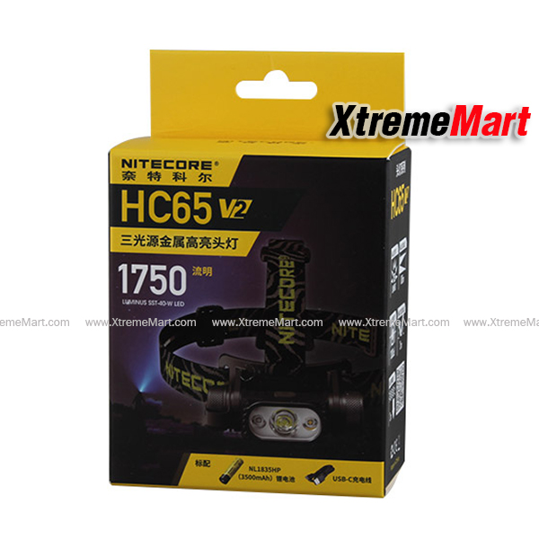 ชุดไฟฉายคาดหัว Nitecore HC65 V2 สว่าง 1750LM แสงขาว/แสงเหลือง/แสงแดง พร้อมแบตเตอรี่และสายชาร์จ USB-C
