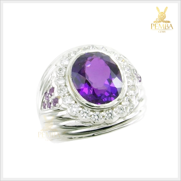 แหวนอเมทิสต์แท้ สีม่วงสดใสไฟดี ใส่โดดเด่นเต็มๆ นิ้ว แหวนพลอยแท้