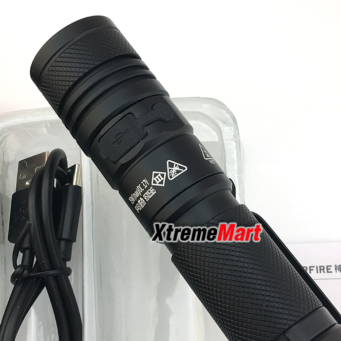 ชุดเซตไฟฉายซูม SUPFIRE A12 หลอด P50 1800lumen 4-Mode Zooming LED Flashlight Torch with USB Type C - Black
