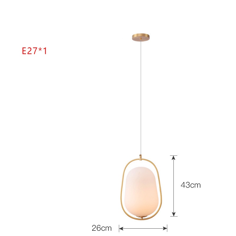 โคมไฟแขวนเพดานสไตล์โมเดิร์นโป๊ะแก้วทรงวงรีสีขาวขุ่นโครงสีทอง [GB-9770]