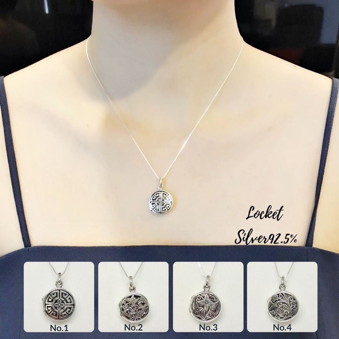 จี้เงินแท้ 92.5% จี้ล็อกเก็ต Locket ใส่รูปด้านในได้ 2 รูป ขนาดไม่ใหญ่ เท่าเหรียญ 50 สตางค์ ไม่รวมสร้อย (เรือนเงินแท้)