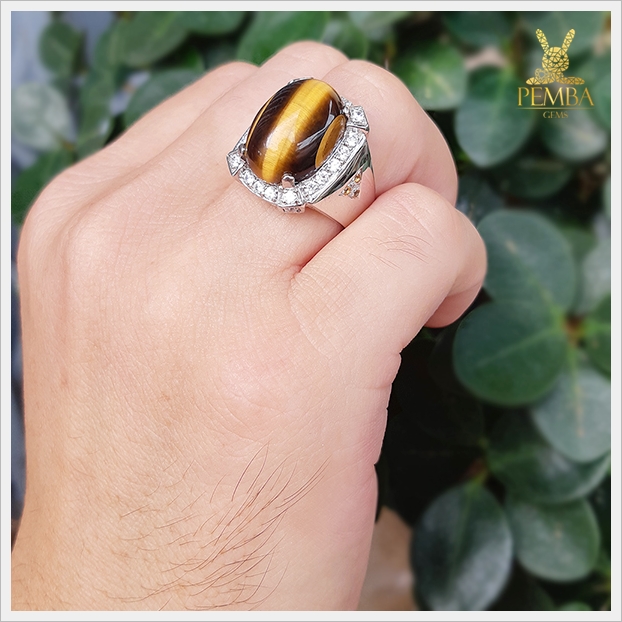 แหวนตาเสือแท้ เงินแท้925 ชุบทองคำขาว เสริมอำนาจบารมี น่าเกรงขาม