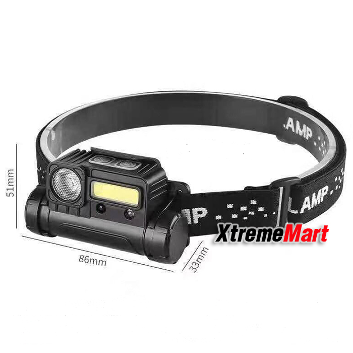 ไฟฉายคาดหัว หลอดLED Q5+COB 500LM มีระบบมือโบกเปิด-ปิด + แม่เหล็กด้านข้าง USB Type C Rechargeable Mini Headlight