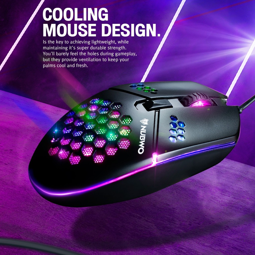 NUBWO HEXAGON NM-91M Gaming Mouse เม้าส์เกมมิ่ง Black/White/Pink Warrenty 1 Year