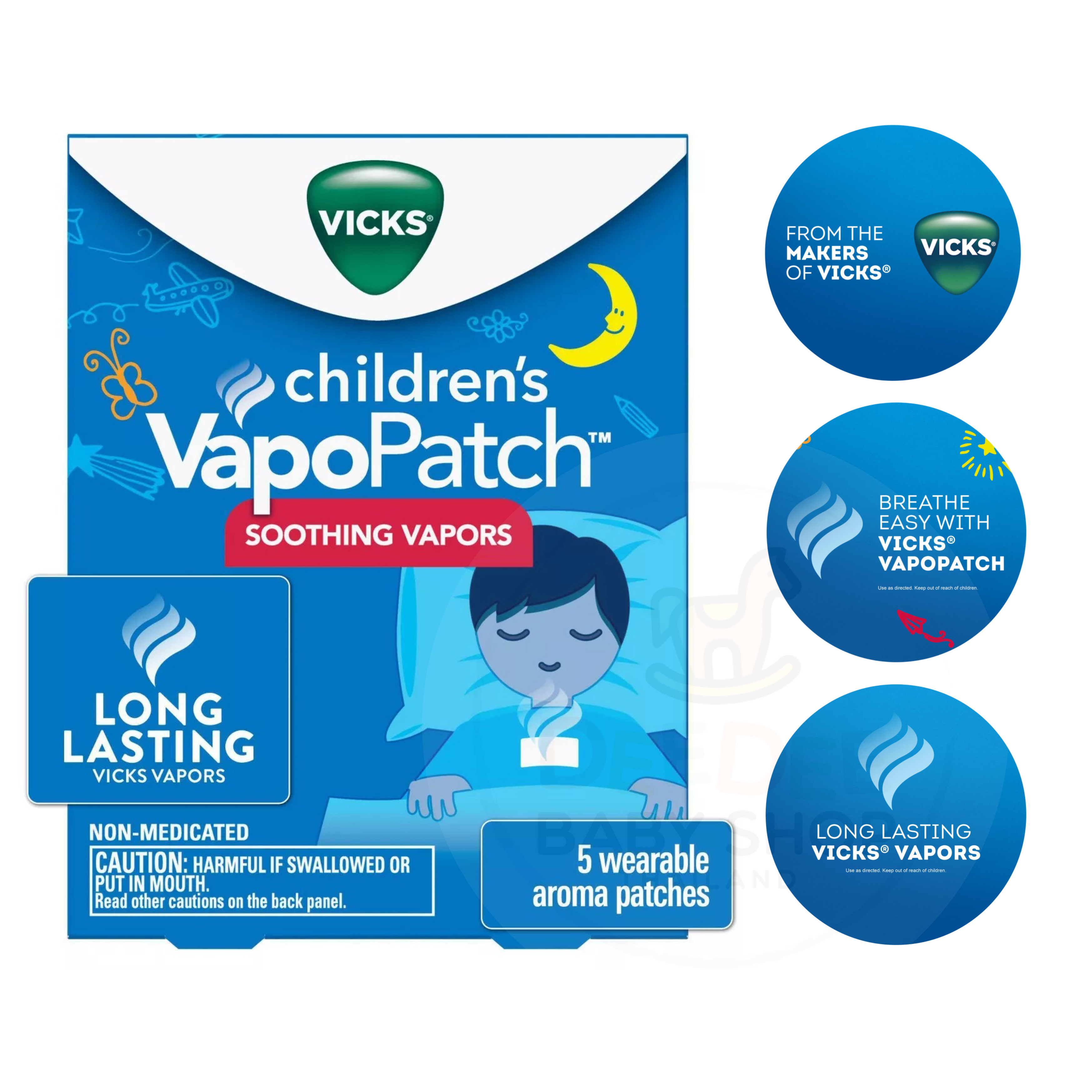แผ่นแปะบรรเทาอาการคัดจมูก Vicks Children's VapoPatch Soothing Vapors