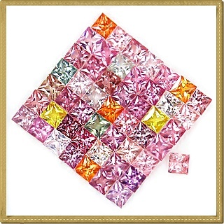 Princess Cut 3.0 m พลอยแฟนซี Fancy สี่เหลี่ยมก้นเพชร จำนวน 50 เม็ด หนัก 9.12 กะรัต หลากหลายสี Multi Colour เนื้อสะอาดทุกเม็ด ใสปิ้ง เจียระไนแบบเพชร