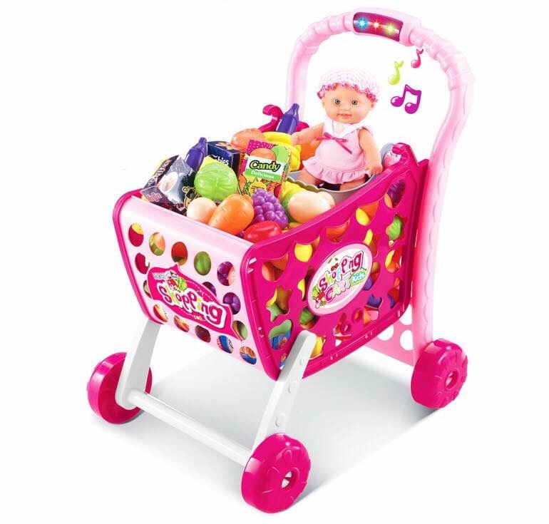 รถเข็นซุปเปอร์มาร์เก็ตพร้อมที่นั่งตุ๊กตา Kids Shopping 3-in-1 Cart (Pink)