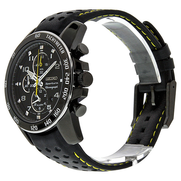 Seiko Sportura Black Dial Black Leather Band Mens Watch SNAE67P1