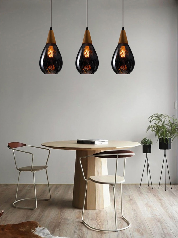 โคมไฟแขวนเพดานแก้วรูปทรงหยดน้ำตกแต่งหัวไม้ [RLW-16]