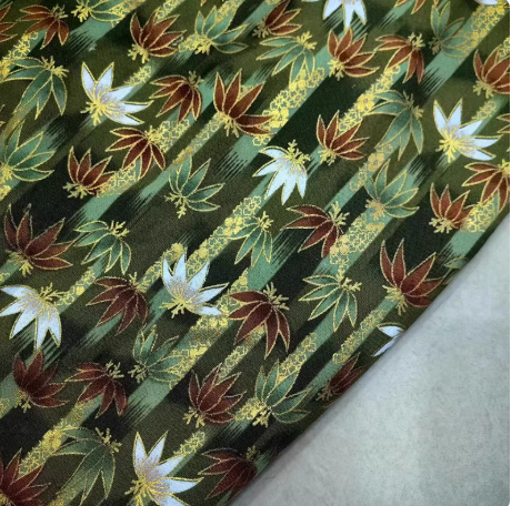 ผ้าสไตล์ญี่ปุ่น ผ้าคอตตอนพิมพ์ลายร้อน ลายนกฟลามิงโก้ ลายคลื่นทะเลใส ลายนกกระเรียน ผ้าลายดอกซากุระ SKU-03521 สีภาพ เมตร