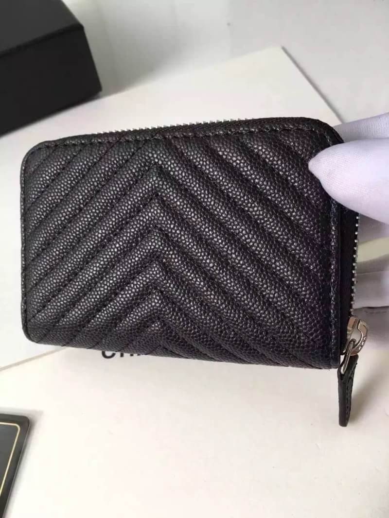 กระเป๋าสตางค์ cn chevron coin purse caviar skin สีดำ ใบสั้น ใส่เหรียญ ใส่การ์ด ได้