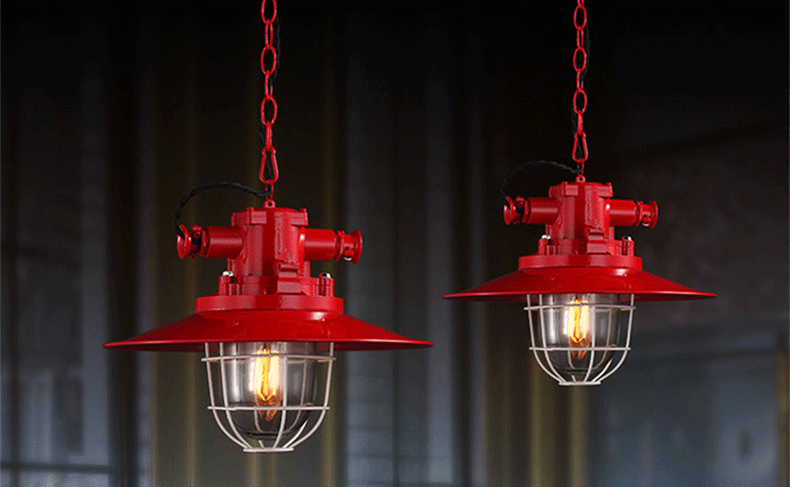 โคมไฟแขวนเพดานสไตล์ American antique มีแก้วครอบหลอดไฟพร้อมตะแกรงเหล็กกันกระแทก [DG001]