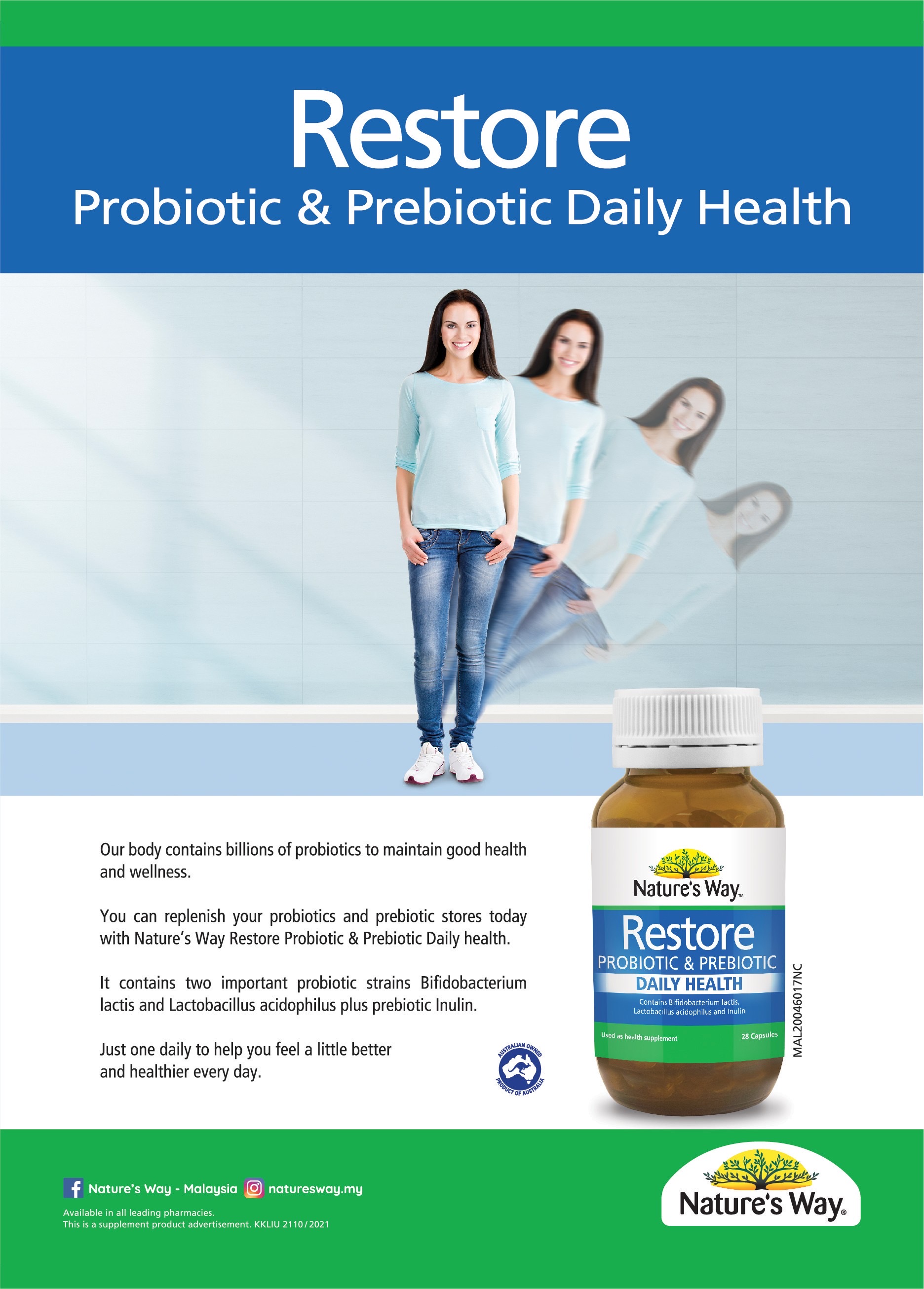 โพรไบโอติกและพรีไบโอติก Nature's Way Restore Probiotic + Prebiotic - Daily Health