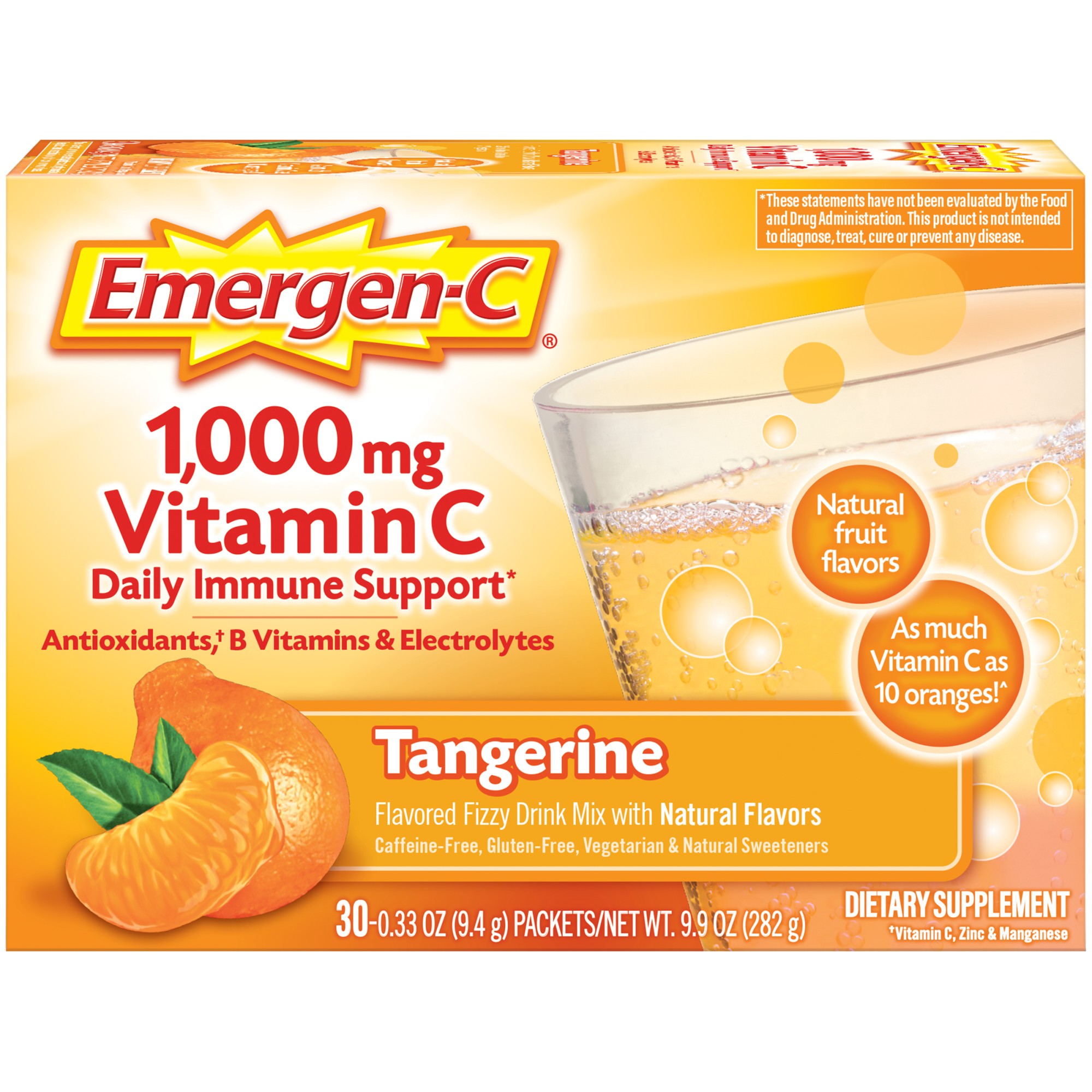 วิตามินเสริมภูมิคุ้มกันแบบซองละลายน้ำ Emergen-C 1,000mg Vitamin C Daily Immune Support (Tangerine)