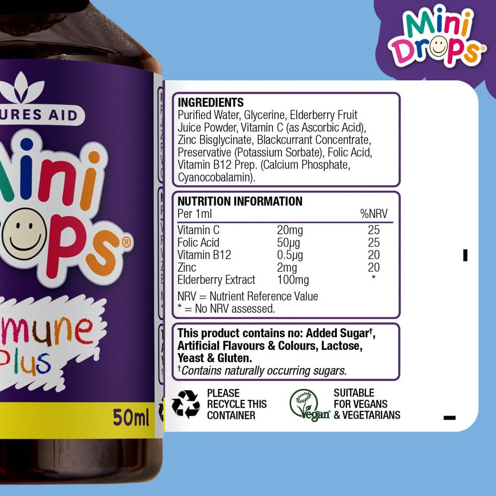 วิตามินเสริมภูมิคุ้มกันสำหรับทารกและเด็กเล็ก Natures Aid Mini Drops Immune Plus Zinc & Vitamin C