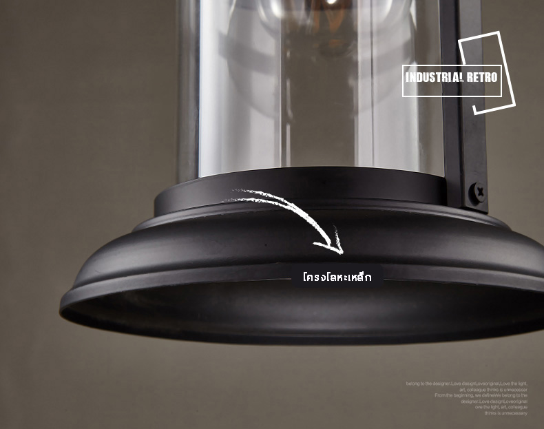 โคมไฟแขวนเพดานเหล็กสไตล์ย้อนยุคทรงหมวกฟางมีครอบแก้ว [LF-8710]