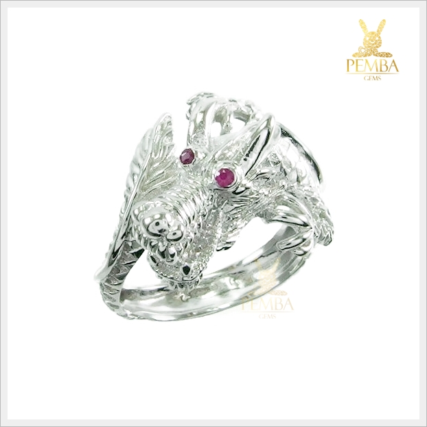 แหวนมังกรฝังทับทิม เงินแท้925 ชุบดำ เสริมโชคลาภ ชีวิตเฮงๆ