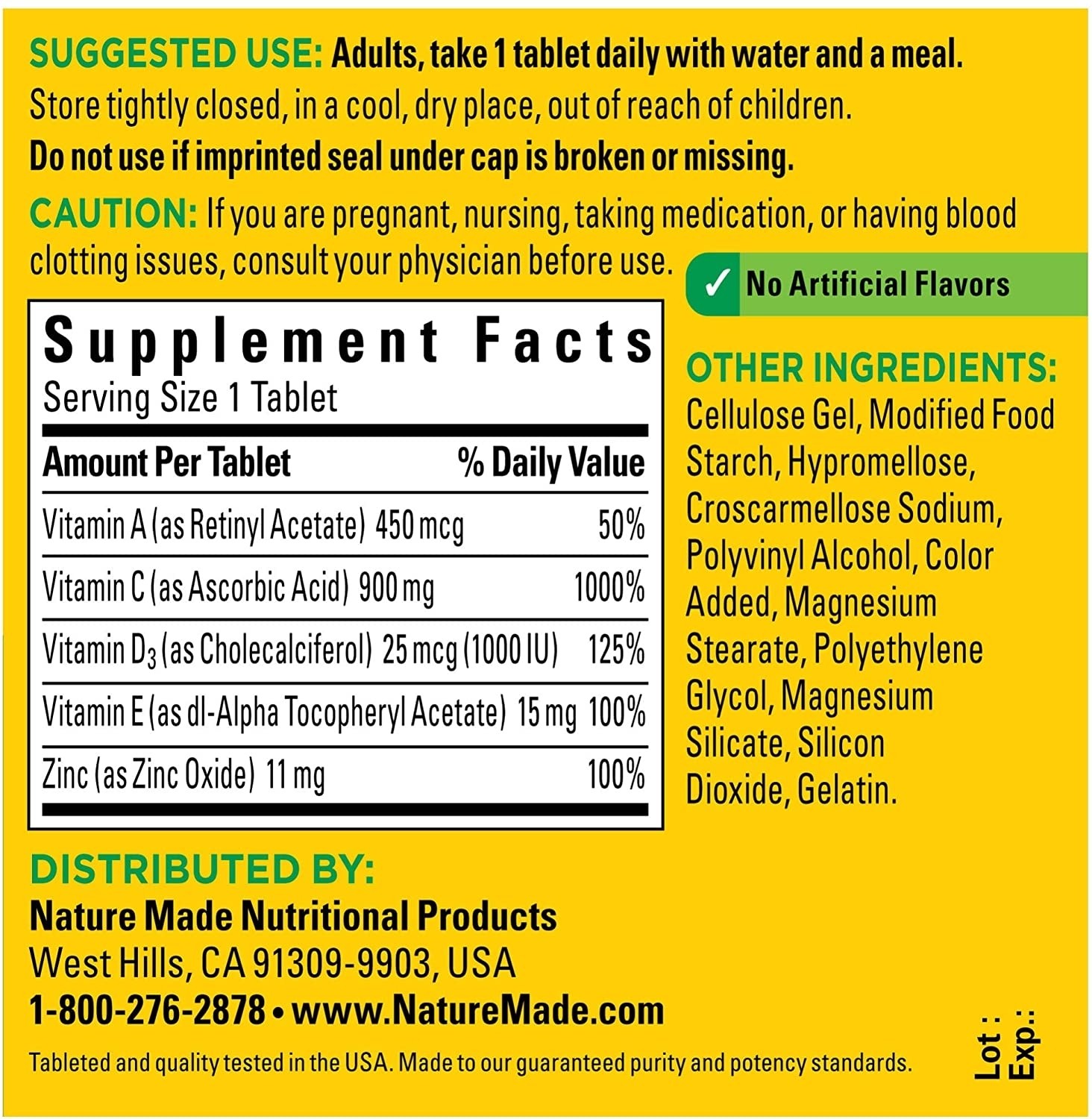 วิตามิน C สูตรเข้มข้นชนิดเม็ด Nature Made Super C Immune Complex with Zinc (200 Tablets)