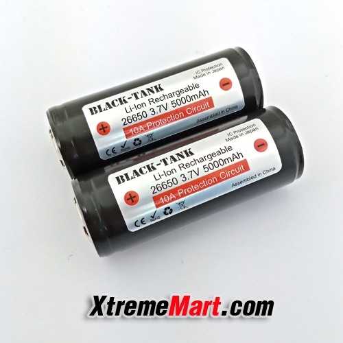 แบตเตอรี่ Black-Tank 26650 3.7v 5000mAh Rechargeable Lithium Battery มีวงจร (ก้อนละ)