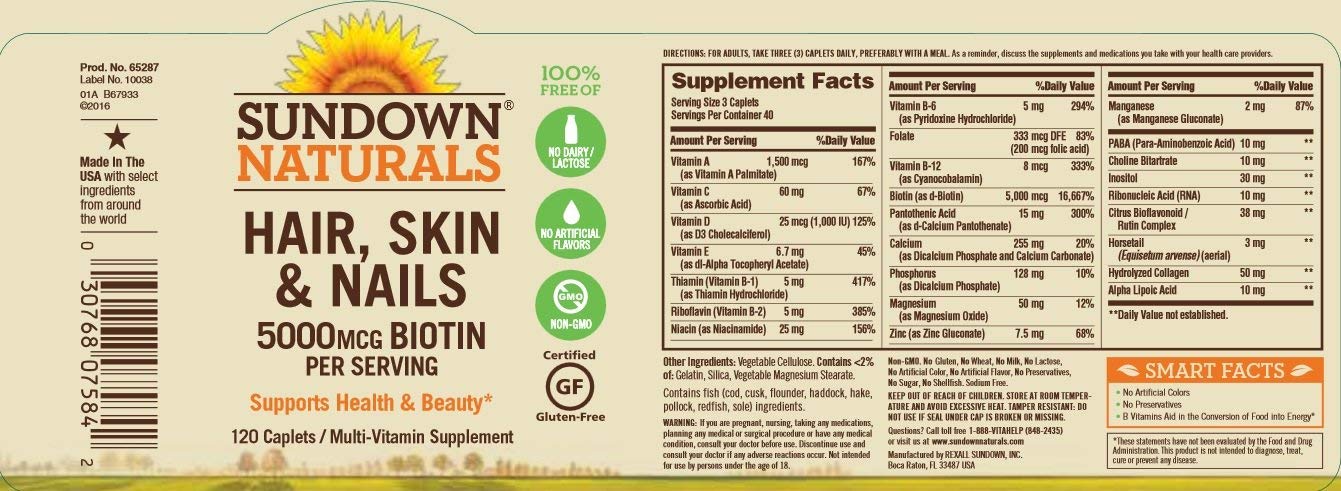 วิตามินบำรุงผิว เส้นผม และเล็บ Sundown Naturals Hair, Skin & Nails