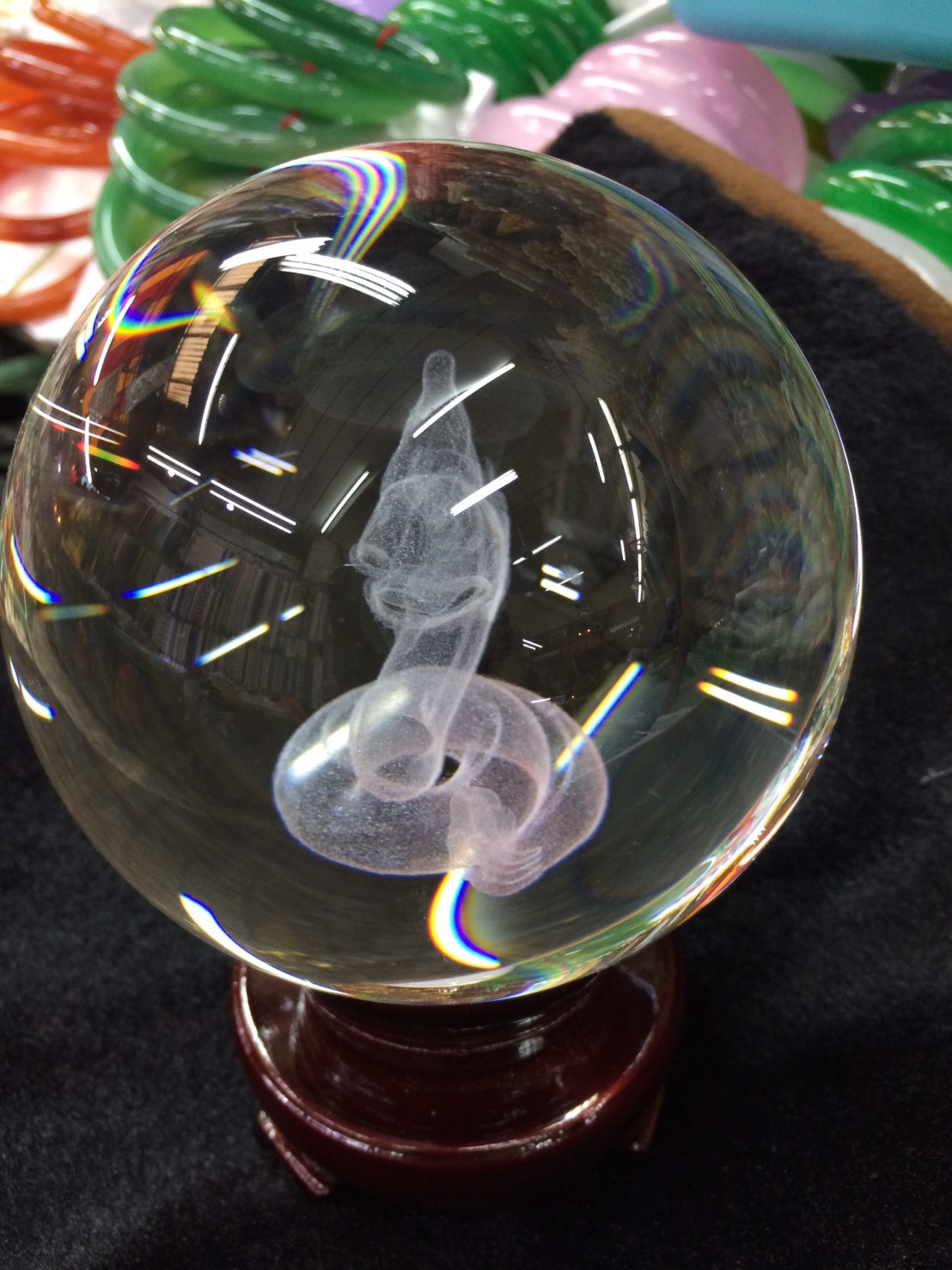 ลูกแก้ว ลาย พญานาค 3มิติ ขนาด 10ซม (4นิ้ว) 15ซม (6นิ้ว) และ 20ซม (8นิ้ว) พร้อมฐานตั้งรองไม้ หมุนรอบด้านได้