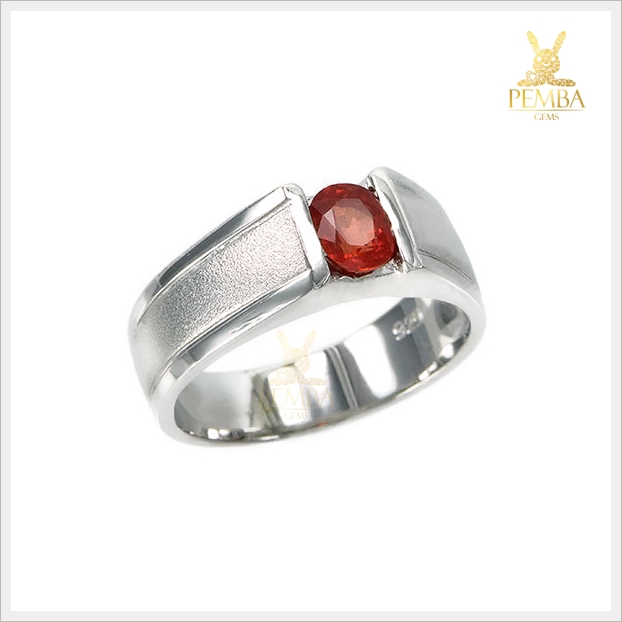 แหวนออเร้นท์แซฟไฟร์(ซองเจีย) สีส้มแดงสวยงาม ตัวเรือนเงินแท้925