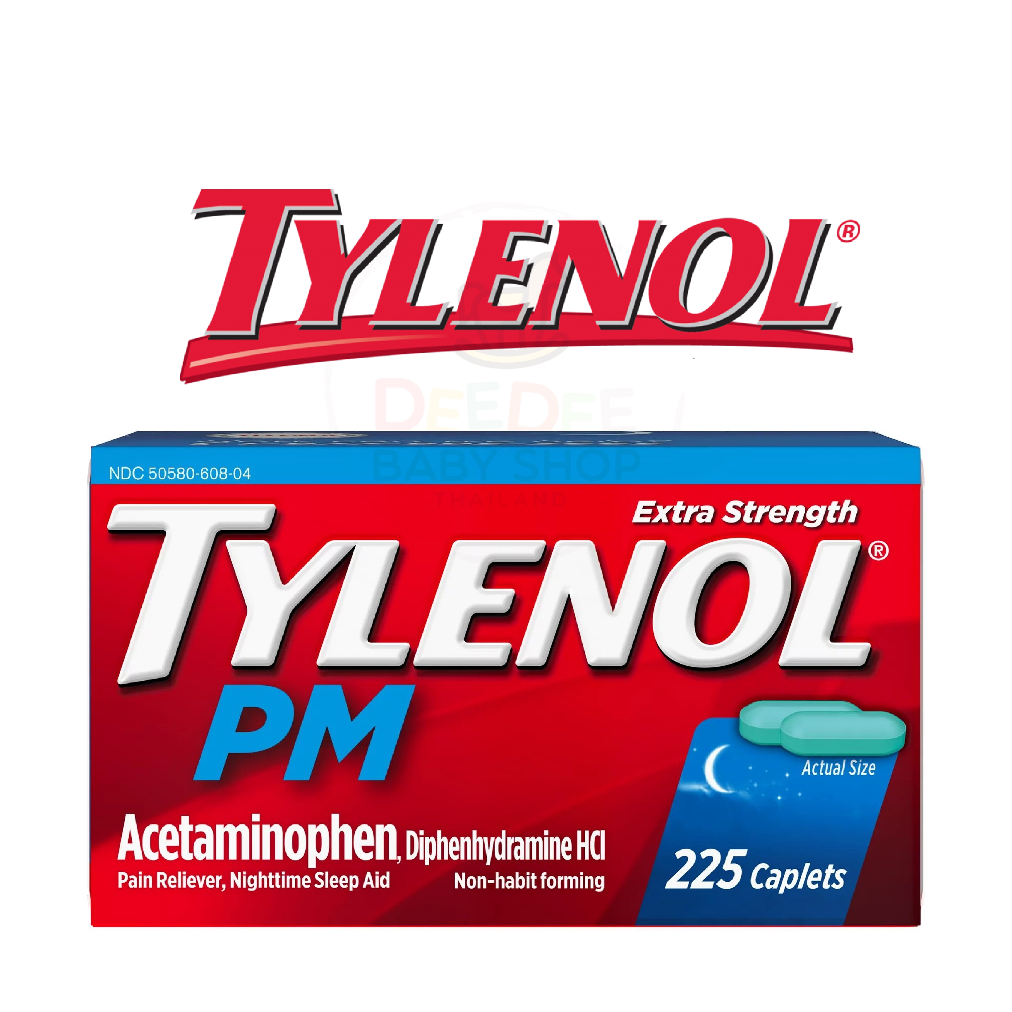 ยาบรรเทาอาการปวดและลดไข้สำหรับช่วงกลางคืน Tylenol PM Extra Strength (225 Caplets)