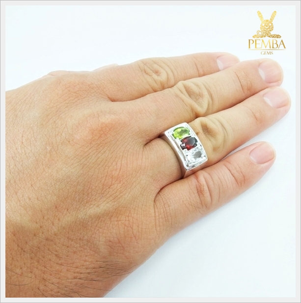 แหวนพลอยแท้ 3 สี เงินแท้925 ชุบทองคำขาว เสริมดวงชีวิต