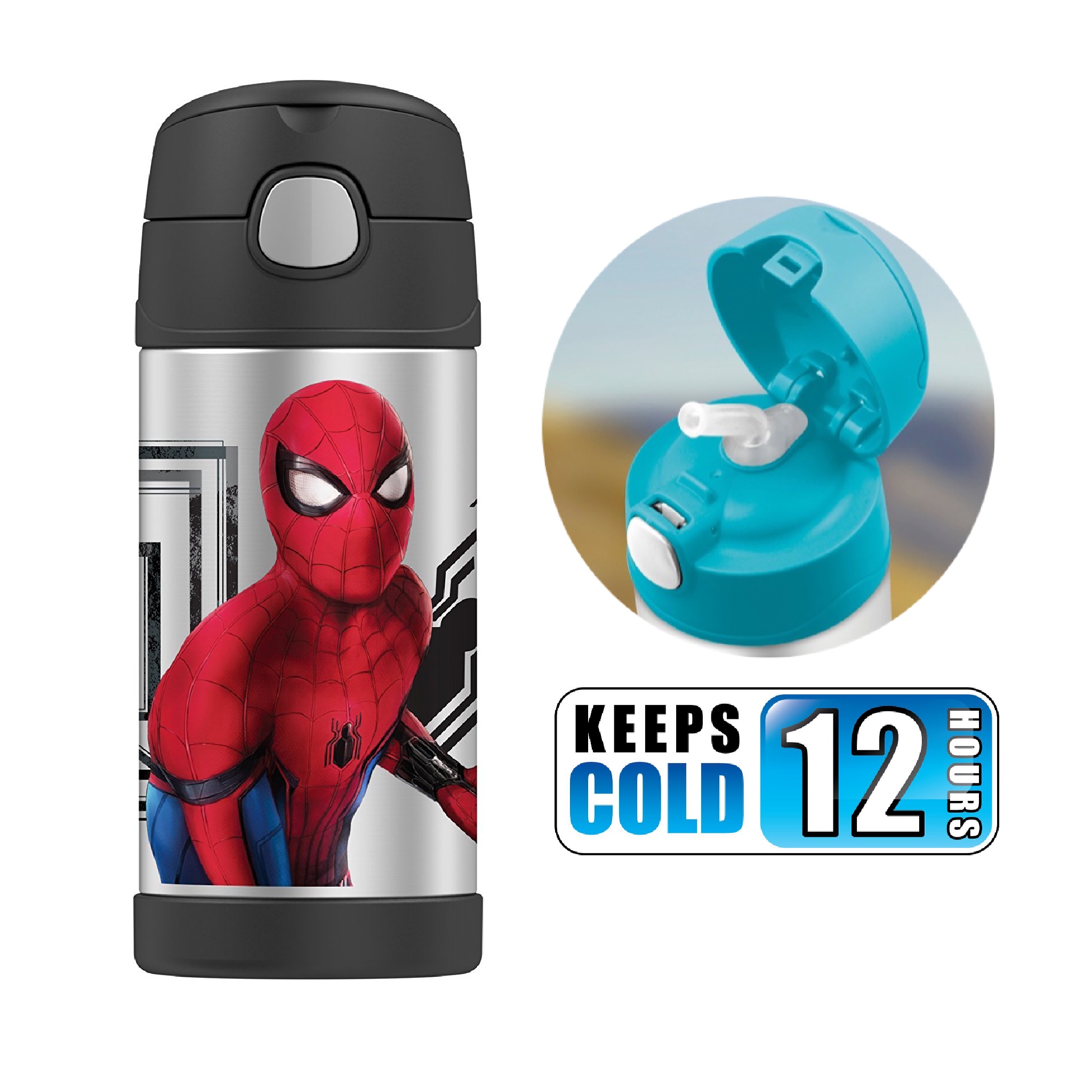 กระติกน้ำสเตนเลสรักษาอุณหภูมิ Thermos FUNtainer Vacuum Insulated Stainless Steel Bottle 12OZ (Spider Man: Homecoming)