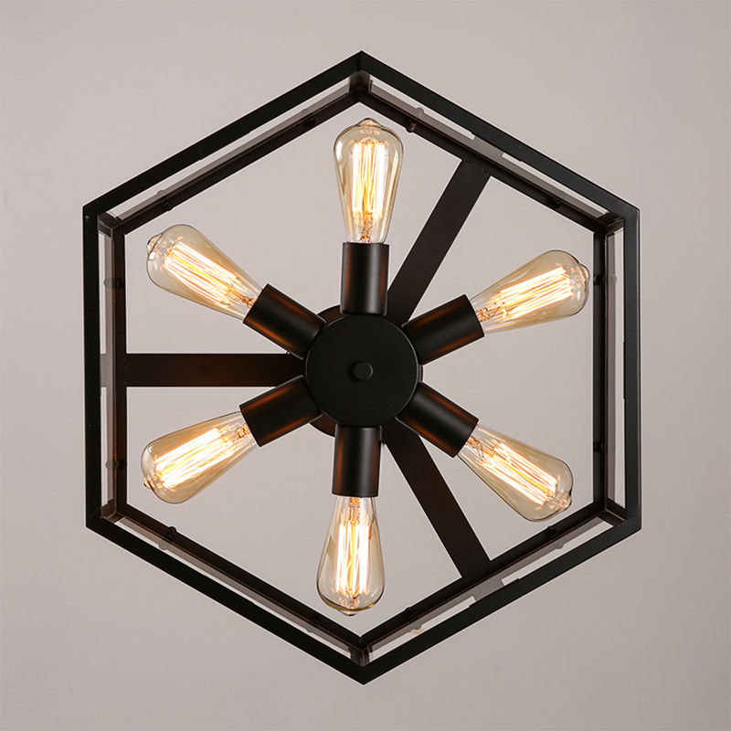 โคมไฟติดเพดานสไตล์วินเทจทรง 6 เหลี่ยม ไฟ 6 ดวง [15-P3874]