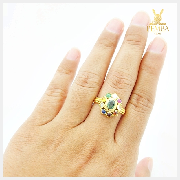 แหวนทองนพเก้าแท้ ก้านแหวนเกลียว เสริมมงคลชีวิต (สามารถสั่งทำได้ค่ะ)