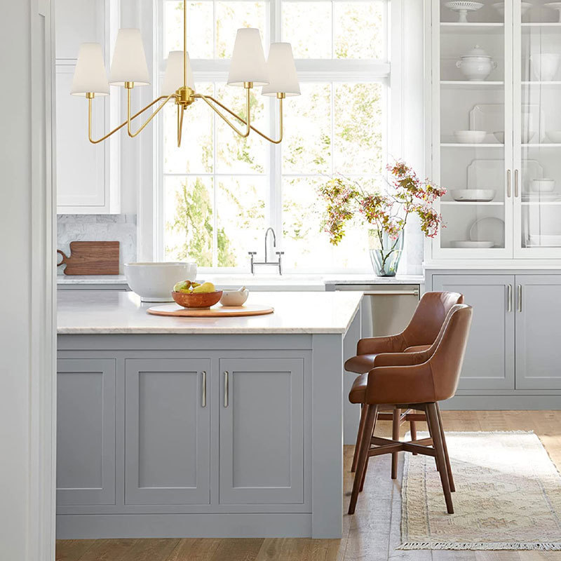 โคมไฟแขวนเพดานโครงเหล็กสไตล์อเมริกันหัวโคมทรงกรวยผ้าสีขาว [RN-6813]