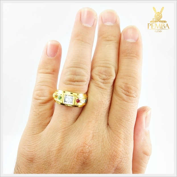 แหวนทองนพเก้าแท้ เพชรแท้ อัญมณีมงคลสูงสุด 9 ชนิด(สามารถสั่งทำได้ค่ะ)