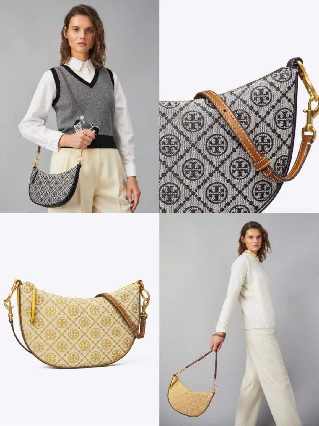 TORY BURCH T MONOGRAM MINI JACQUARD HOBO BAG (แอดไลน์ก่อนสั่งซื้อ)