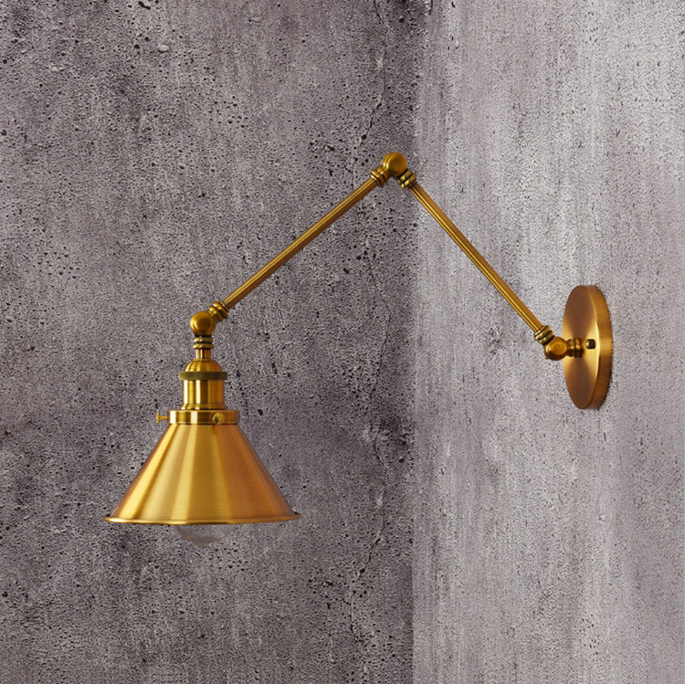 โคมไฟติดผนังติดกำแพงภายในแขนปรับ 2 Step สีทองสไตล์วินเทจ [B005]