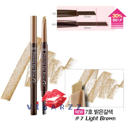 Etude House Drawing Eyebrow # 7 Light Brown สีน้ำตาลอ่อน ดินสอเขียนคิ้วหัวปาด ให้การเขียนคิ้วเป็นเส้นง่ายขึ้น พร้อมแปรงปัดคิ้วในตัว