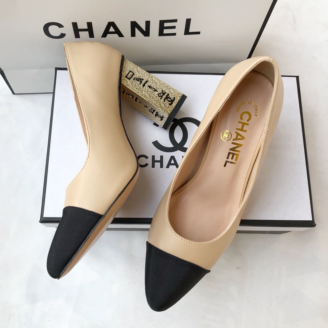รองเท้า cn ส้นสูง 8 cm size 34-41 สีดำ ครีม