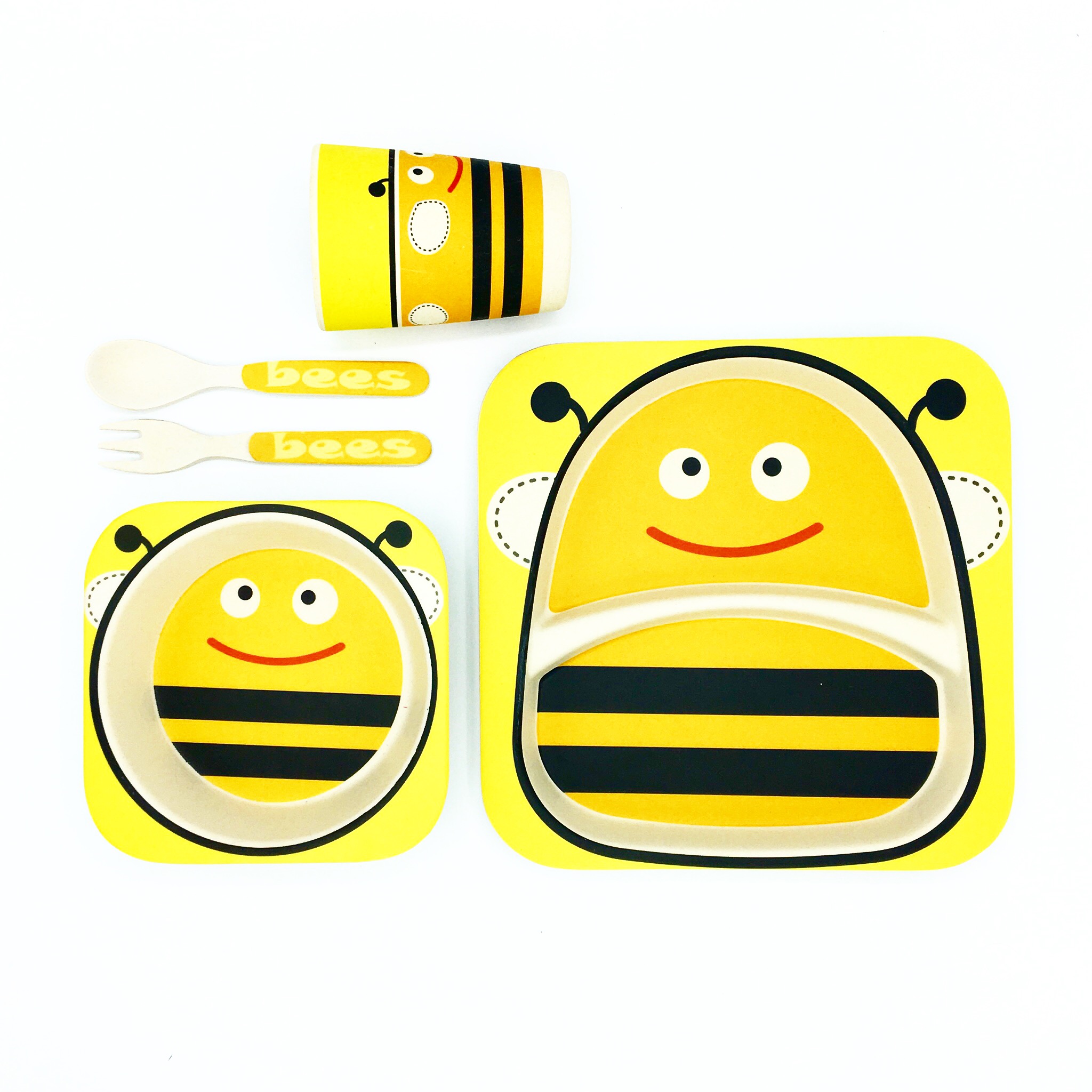 ชุดรับประทานอาหารปลอดสารพิษจากเยื่อไผ่ธรรมชาติ Yookidoo Natural Bamboo Fiber Kid Picnic Set (Bees)