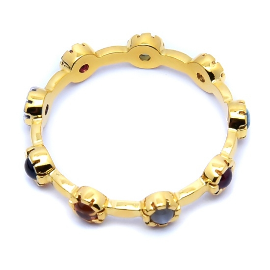 9Gems Ring แหวนนพเก้า ขนาด 2.5 มิล แบบไม่มีเพชรระหว่างพลอย ทองคำ YG90% หนัก 3.44 กรัม