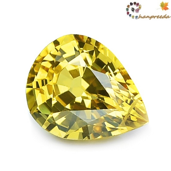 Thai Yellow Sapphire พลอยบุษราคัม บางกะจะ จันทบุรี รูปหยดน้ำ น้ำหนัก 1.85 กะรัต สีเหลืองทอง หวานสวย ไฟดี