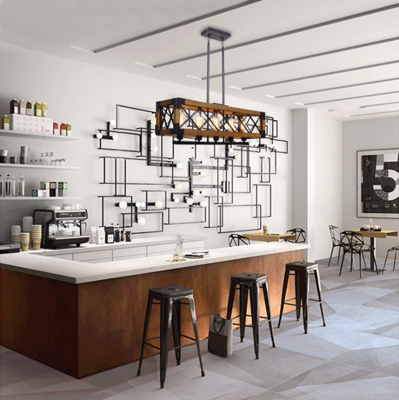 โคมไฟแขวนเพดานสไตล์ลอฟท์ไม้เหล็กทรงยาวไฟ 5 ดวง [D5002-5]