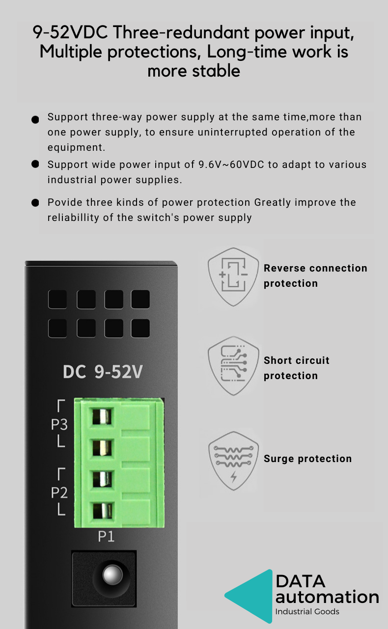 Industrial Grade Switch 5 Port /Use DIN Rial installation/9~52VDC