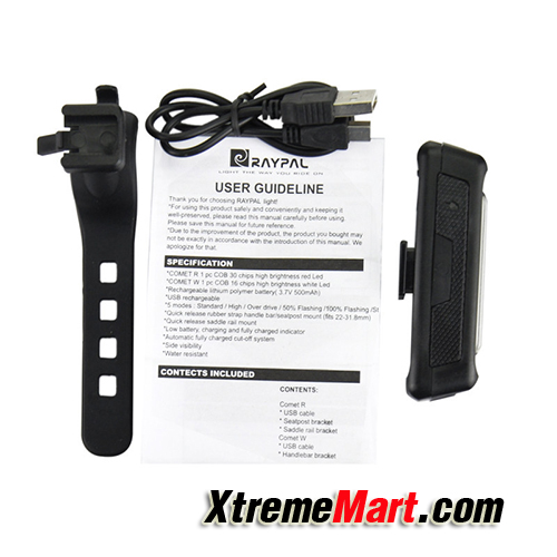 ไฟท้ายติดจักรยาน Comet 100ลูเมน แสงสีแดง-น้ำเงิน USB Rechargable Head light