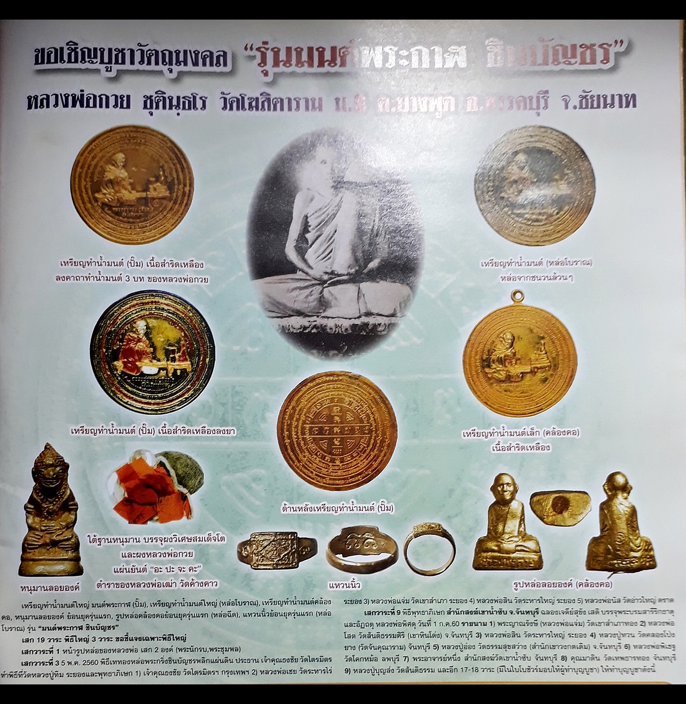 เหรียญกลม หลวงพ่อกวย ทำน้ำมนต์ รุ่นมนต์พระกาฬ ชินบัญชร เนื้อ สัมฤทธิ์โลหะ ชนวนล้วนๆ ชุบทอง