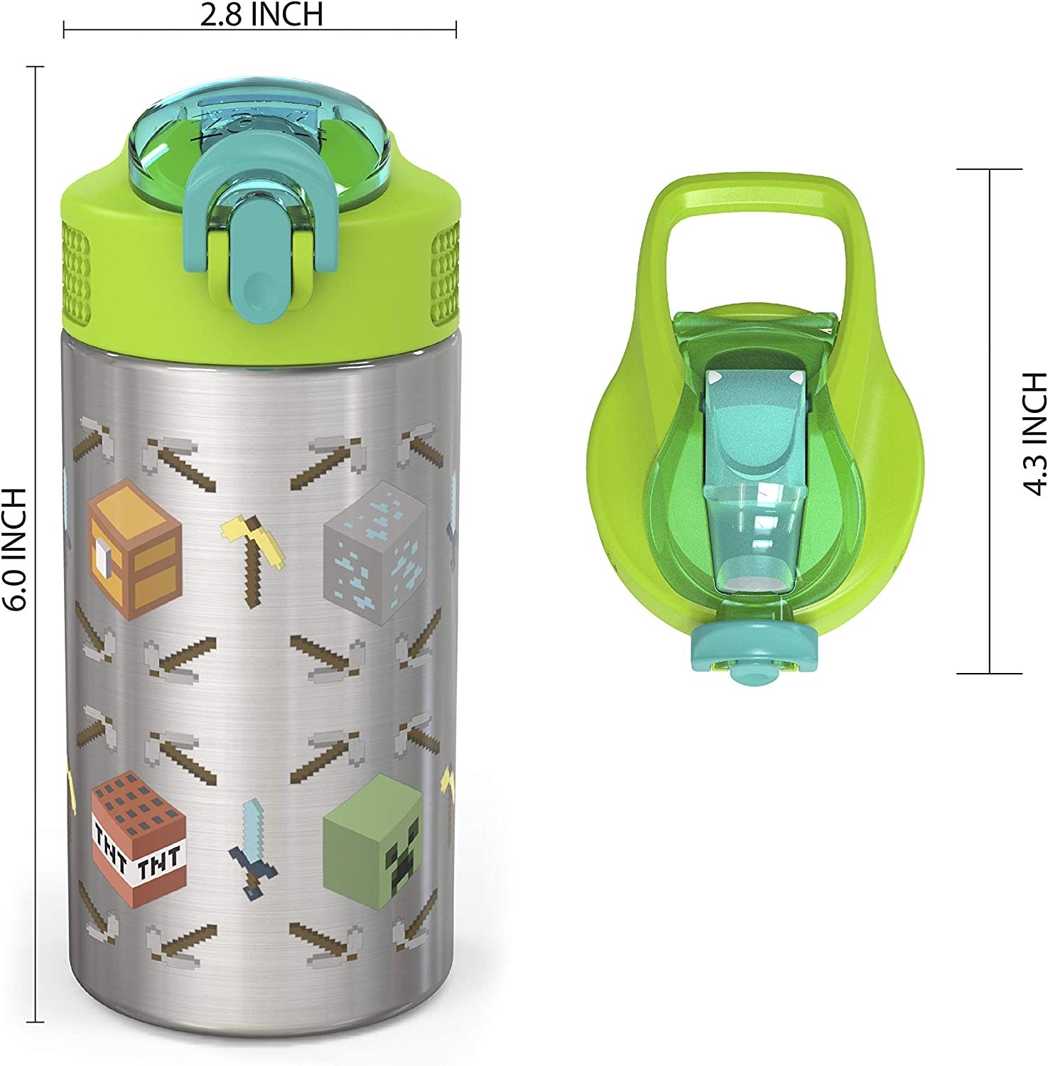 กระติกน้ำสเตนเลสพร้อมหลอดดื่ม Zak! Minecraft Creepers 16 Oz. Stainless Steel Water Bottle