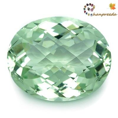 Green Amethyst พลอยกรีนอเมทิสต์ รูปไข่ เจียระไนหน้าตาข่าย หนัก 9.54 กะรัต สีเขียวโทนอ่อน หวานสวย ความสะอาดมองตาเปล่าไม่มีตำหนิ
