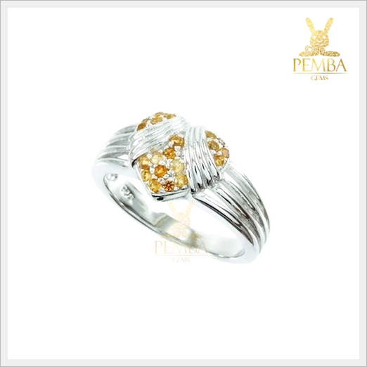 แหวนซิทรินแท้ เงินแท้ ชุบทองคำขาว ตัวเรือนดีไซน์รูปหัวใจสุดเก๋ แหวนพลอยแท้