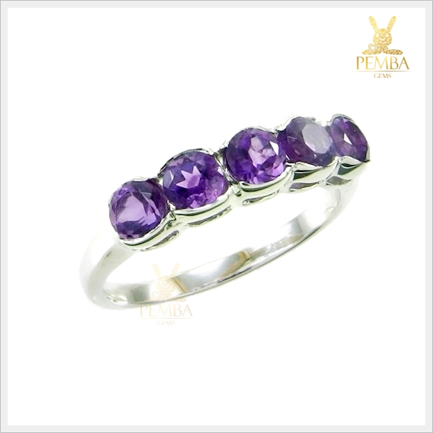 แหวนอเมทิสต์แท้ แถว 5 เม็ด เพิ่มเสน่ห์ เสริมบารมี แหวนพลอยแท้